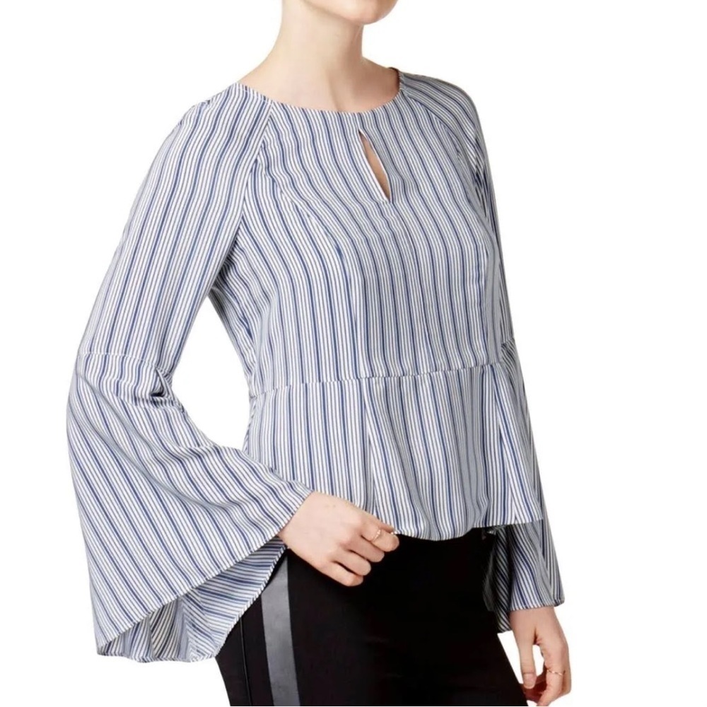 Barr III Bell Sleeve Keyhole Stripe Long Sleeve M
